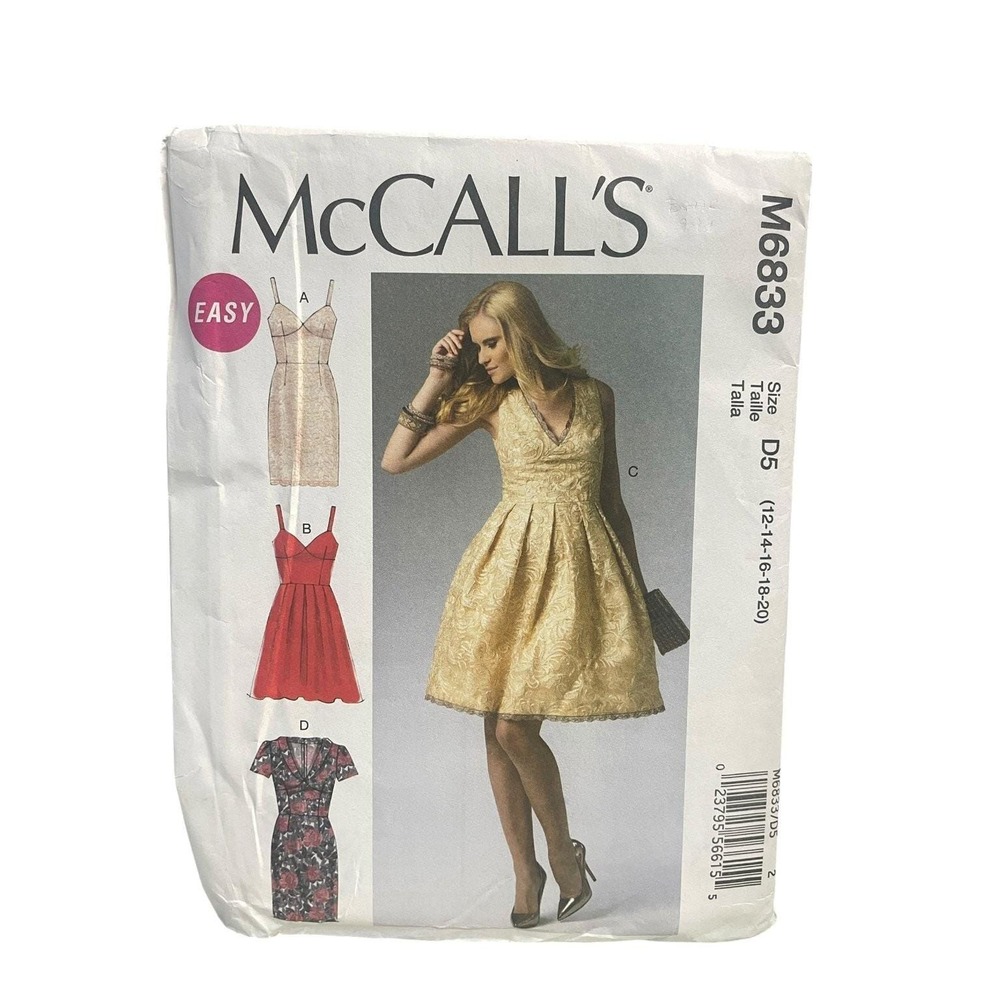 McCall's M6833 Sewing Pattern Misses Size 12-20 Lined Dress V-Neck Strapless D5